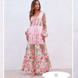 Vici Forever Love Story Sheer Floral Embroidered Maxi Dress